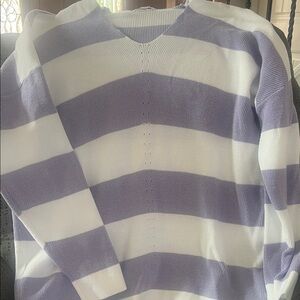 Reborn Lavender and White Striped Crew Neck Sweater